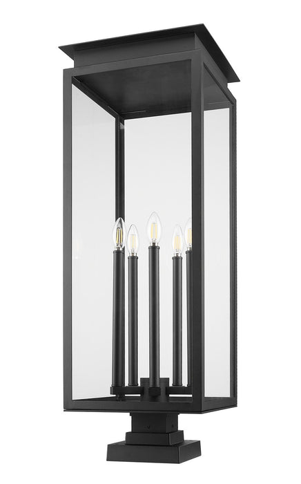Z-Lite 5018PHXLS-SQPM-BK Five Light Outdoor Pier Mounted Fixture, Black