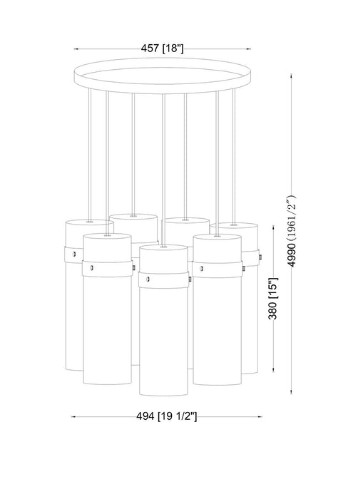 Z-Lite 7002P5-7R-MB Seven Light Chandelier, Matte Black