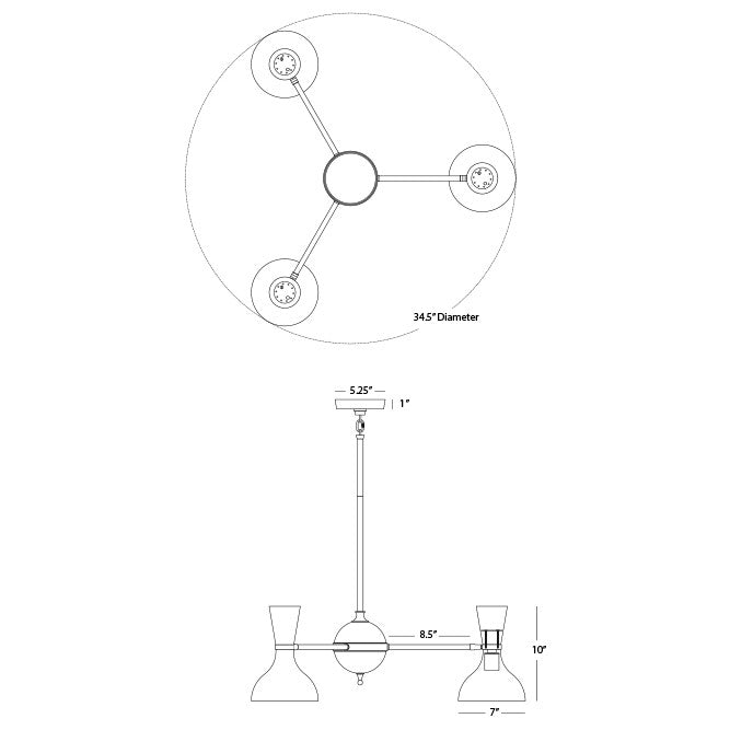 Robert Abbey OS04BN Three Light Chandelier, Polished Nickel Chandelier w/Obsidian/Bone Painted