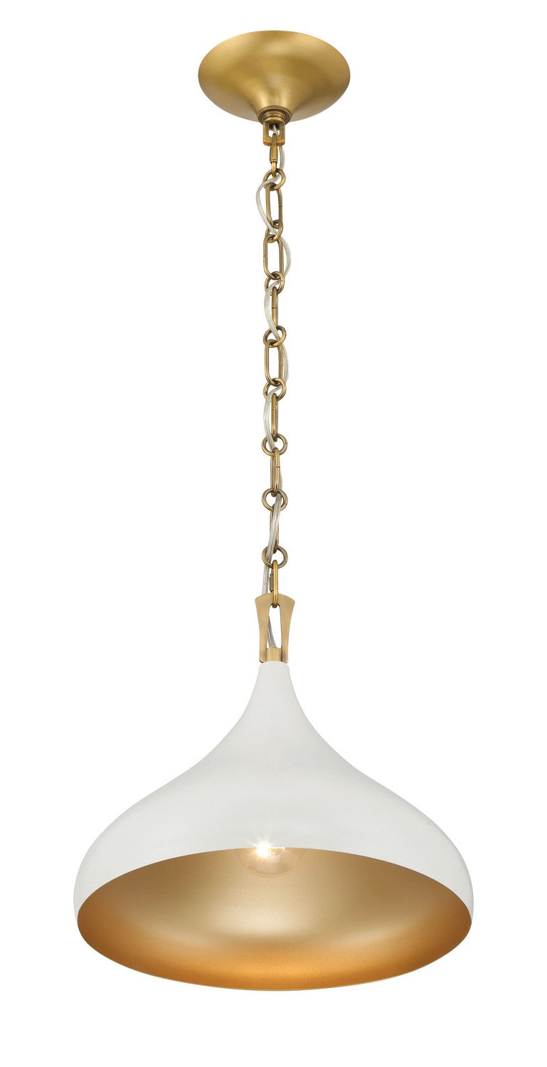 Minka-Lavery 3931-879 One Light Pendant, Legacy Brass & Off White Cream