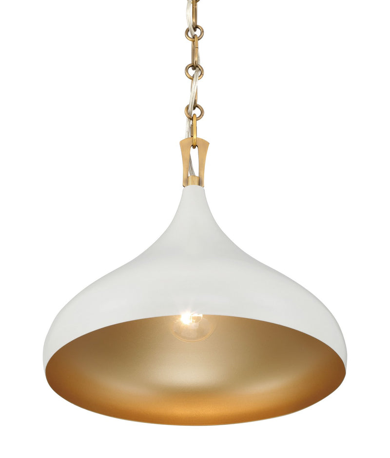 Minka-Lavery 3931-879 One Light Pendant, Legacy Brass & Off White Cream
