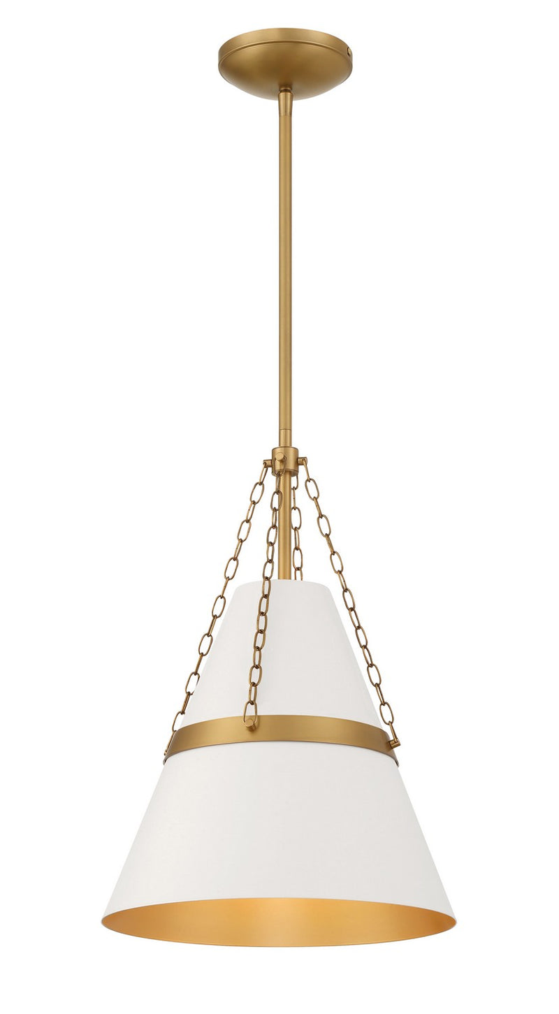 Minka-Lavery 3933-879 One Light Pendant, Legacy Brass & Off White Cream
