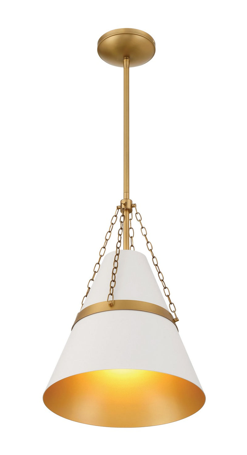 Minka-Lavery 3933-879 One Light Pendant, Legacy Brass & Off White Cream