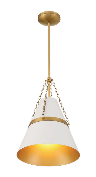 Minka-Lavery 3933-879 One Light Pendant, Legacy Brass & Off White Cream