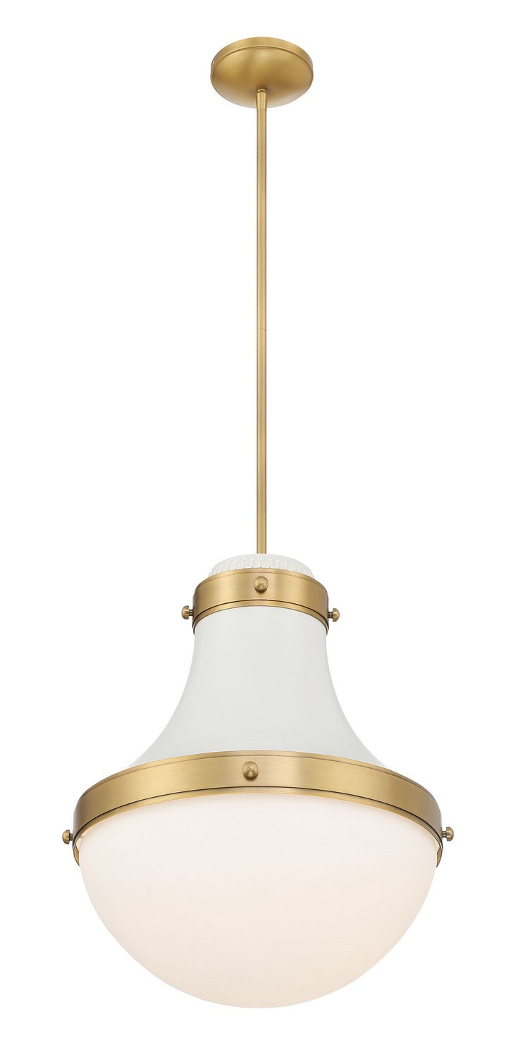 Minka-Lavery 3934-879 One Light Pendant, Legacy Brass & Off White Cream