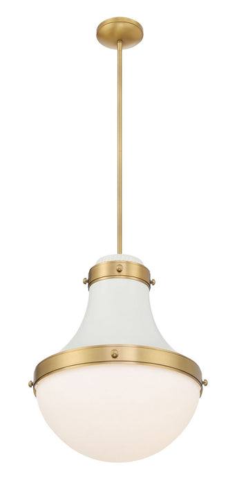 Minka-Lavery 3934-879 One Light Pendant, Legacy Brass & Off White Cream