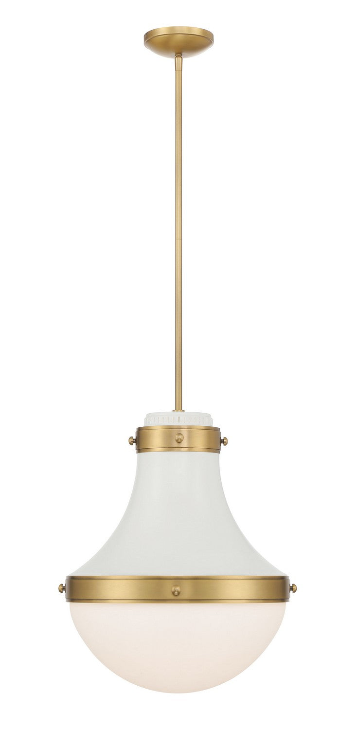 Minka-Lavery 3934-879 One Light Pendant, Legacy Brass & Off White Cream
