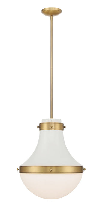 Minka-Lavery 3934-879 One Light Pendant, Legacy Brass & Off White Cream