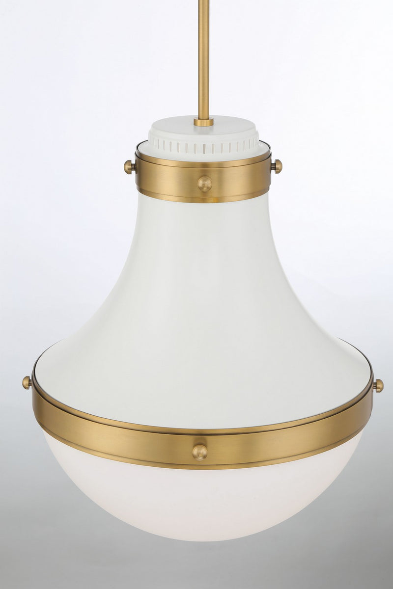 Minka-Lavery 3934-879 One Light Pendant, Legacy Brass & Off White Cream