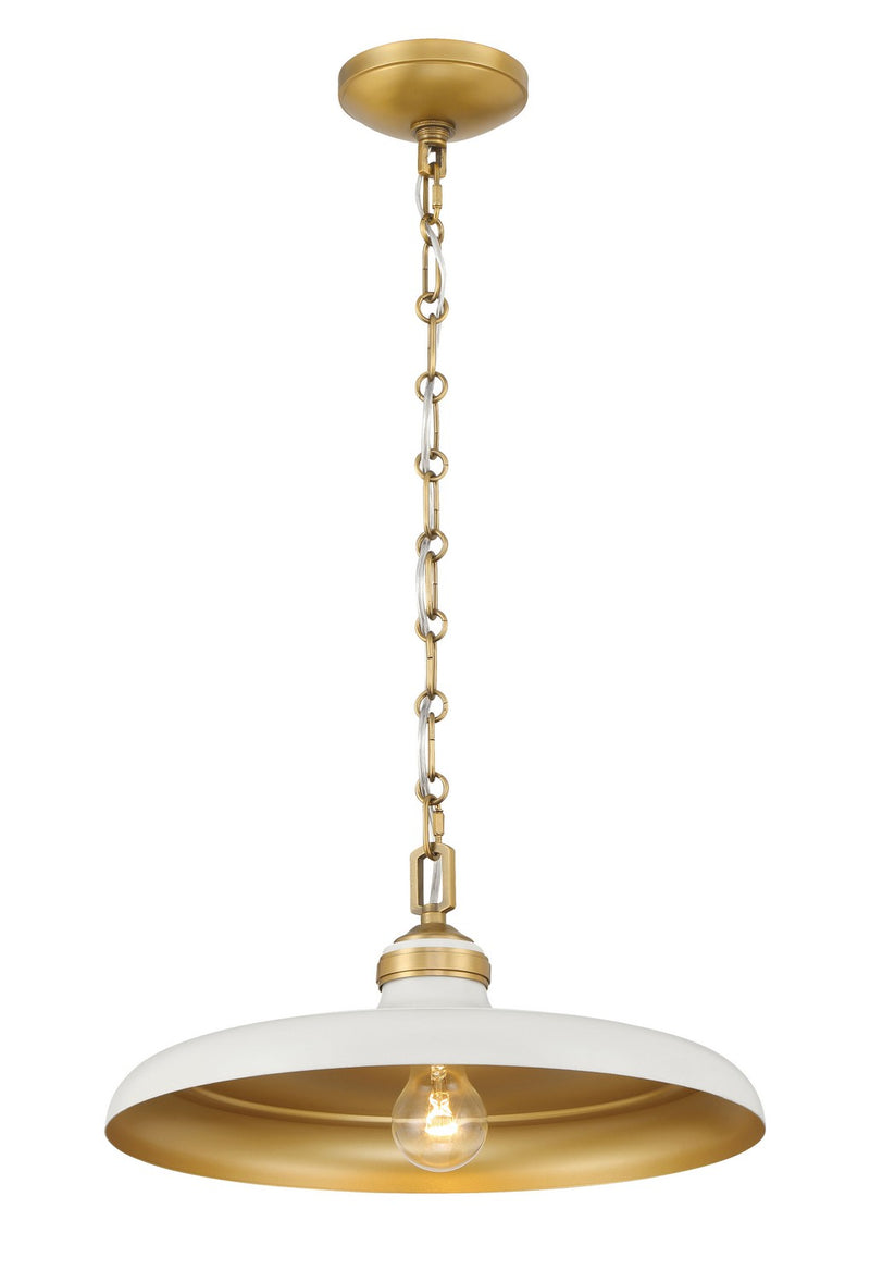 Minka-Lavery 3935-879 One Light Pendant, Legacy Brass & Off White Cream