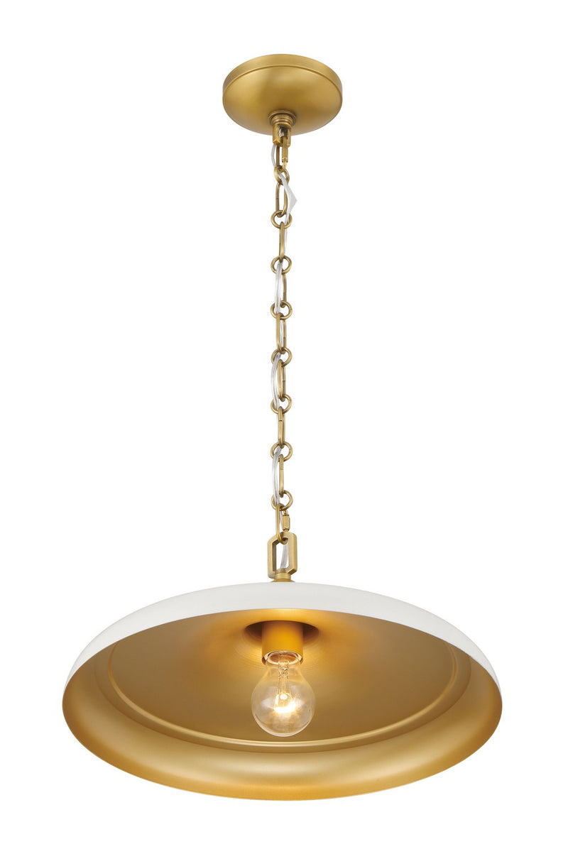 Minka-Lavery 3935-879 One Light Pendant, Legacy Brass & Off White Cream