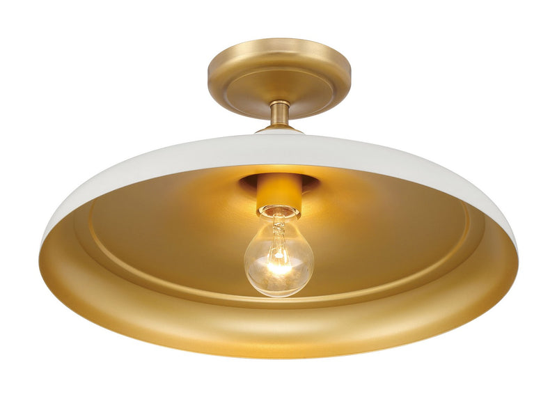 Minka-Lavery 3936-879 One Light Semi Flush Mount, Legacy Brass & Off White Cream