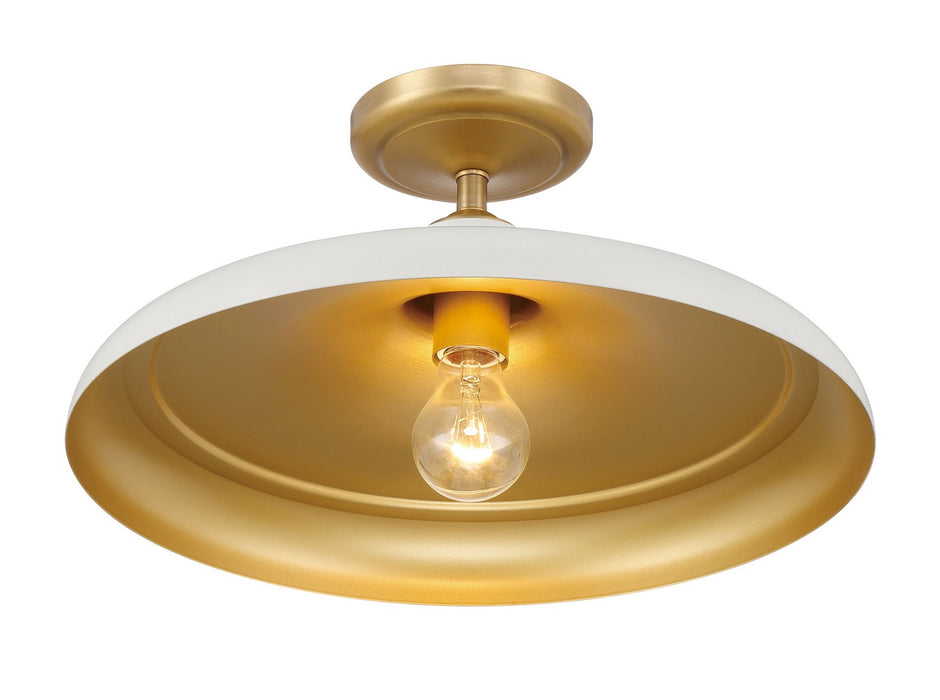 Minka-Lavery 3936-879 One Light Semi Flush Mount, Legacy Brass & Off White Cream