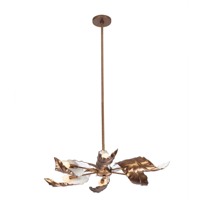 Kalco 525556PABW Six Light Chandelier, Pearlized Antique Brass W/ White