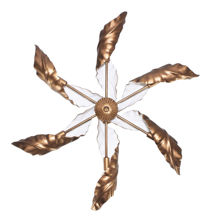 Kalco 525556PABW Six Light Chandelier, Pearlized Antique Brass W/ White