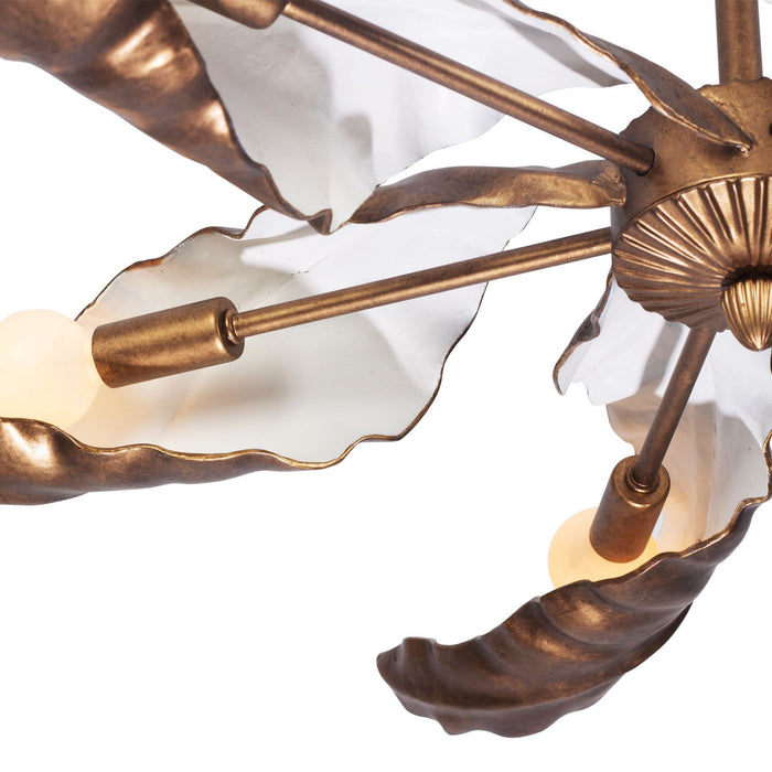 Kalco 525556PABW Six Light Chandelier, Pearlized Antique Brass W/ White