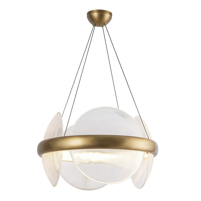 Kuzco Lighting CH13922-VBCR-UNV LED Chandelier, Vintage Brass/Clear Ribbed Glass