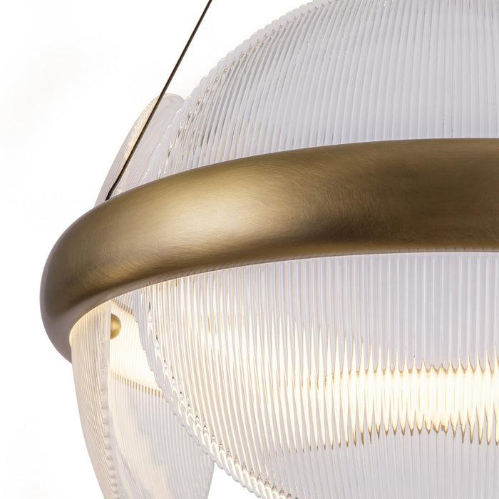 Kuzco Lighting CH13922-VBCR-UNV LED Chandelier, Vintage Brass/Clear Ribbed Glass