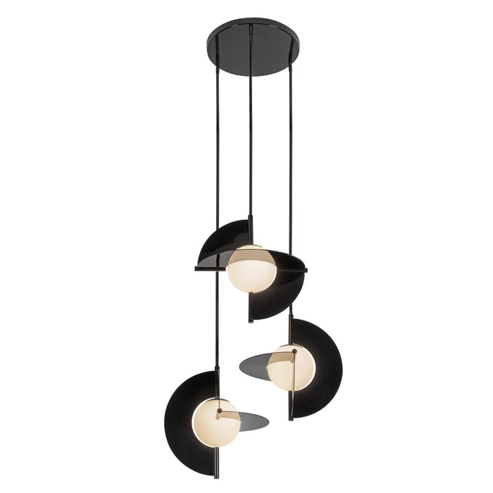 Kuzco Lighting CH65127-GBK/OP-UNV LED Chandelier, Glossy Black/Opal Glass