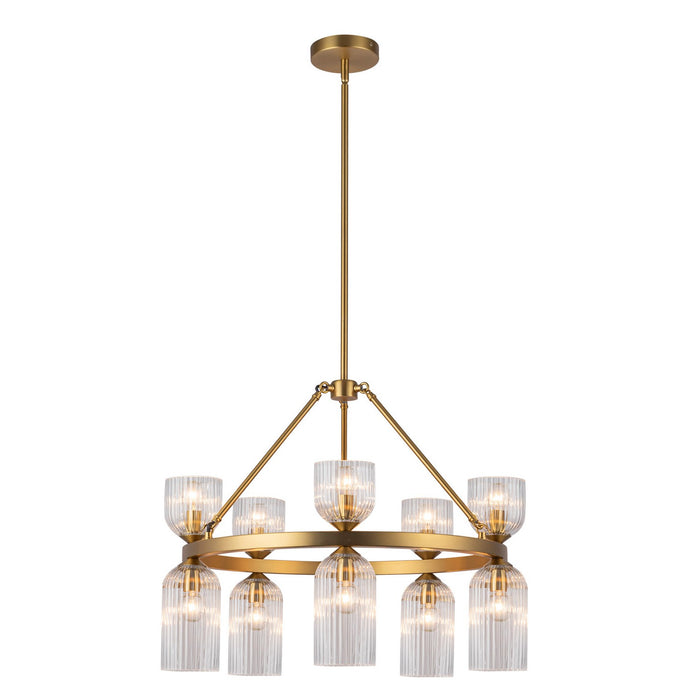 Alora CH442626BGCR Ten Light Chandelier, Brushed Gold/Clear Ribbed Glass