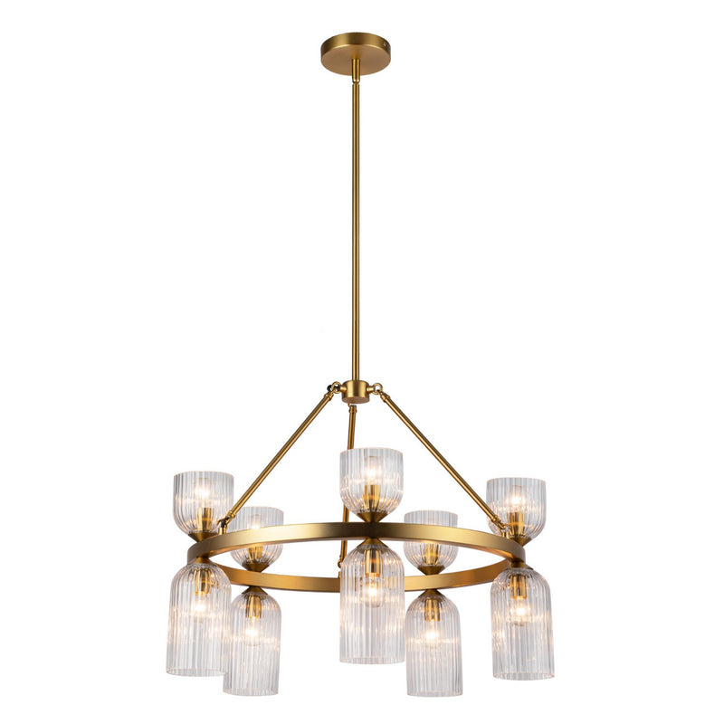 Alora CH442626BGCR Ten Light Chandelier, Brushed Gold/Clear Ribbed Glass