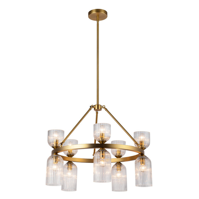 Alora CH442626BGCR Ten Light Chandelier, Brushed Gold/Clear Ribbed Glass