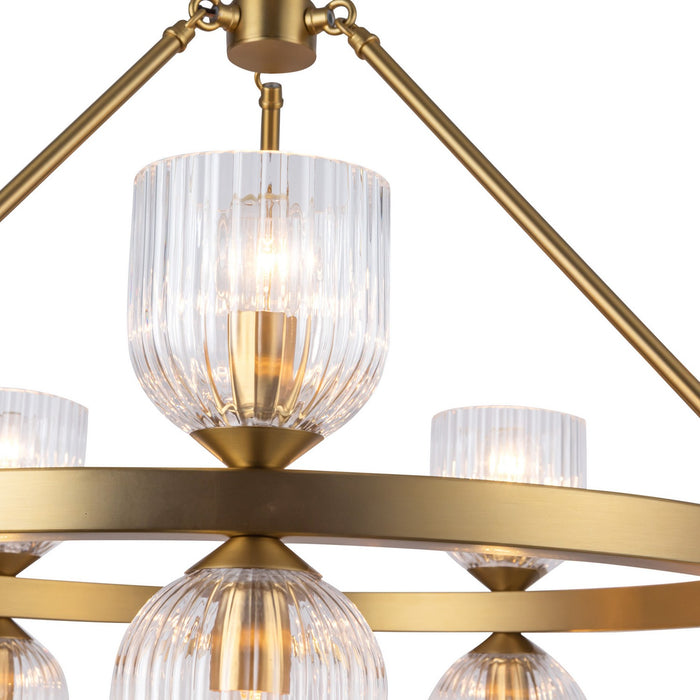 Alora CH442626BGCR Ten Light Chandelier, Brushed Gold/Clear Ribbed Glass