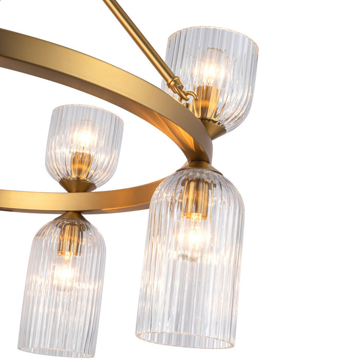 Alora CH442626BGCR Ten Light Chandelier, Brushed Gold/Clear Ribbed Glass