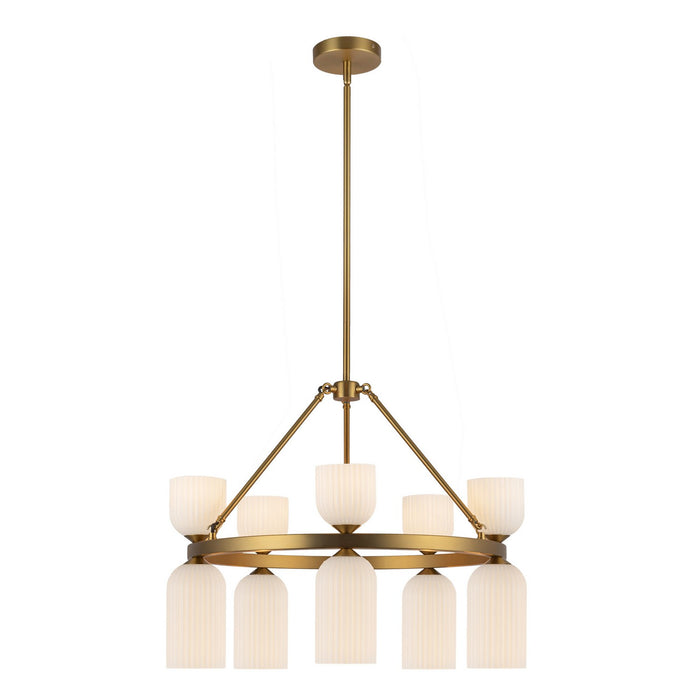 Alora CH442626BGGR Ten Light Chandelier, Brushed Gold/Glossy Ribbed Opal Glass