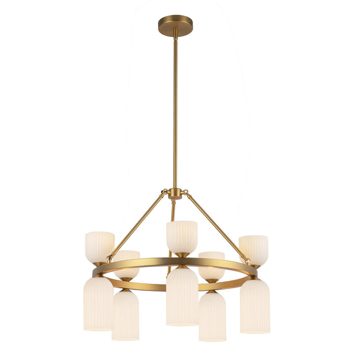 Alora CH442626BGGR Ten Light Chandelier, Brushed Gold/Glossy Ribbed Opal Glass