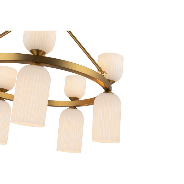 Alora CH442626BGGR Ten Light Chandelier, Brushed Gold/Glossy Ribbed Opal Glass