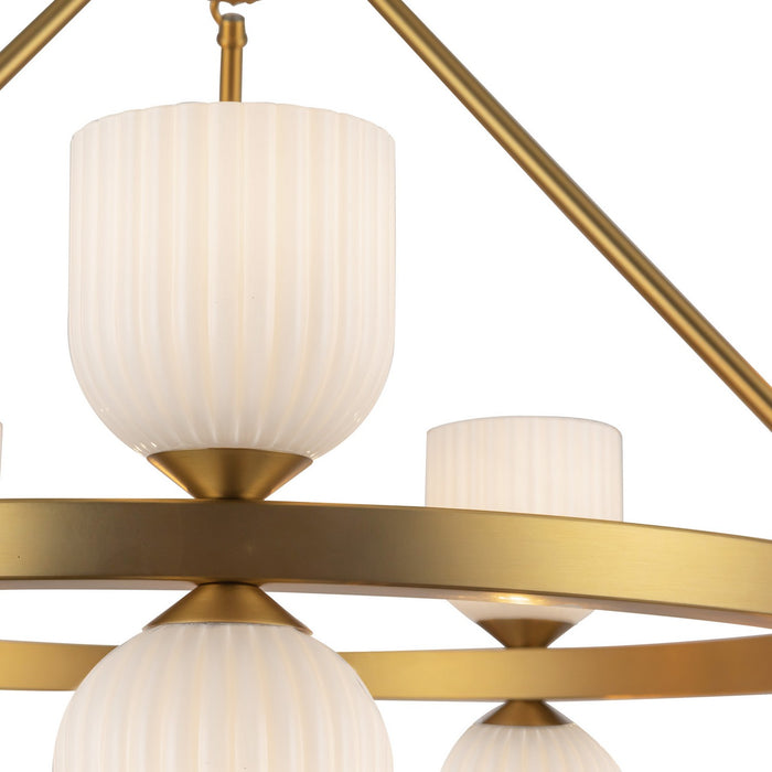 Alora CH442626BGGR Ten Light Chandelier, Brushed Gold/Glossy Ribbed Opal Glass