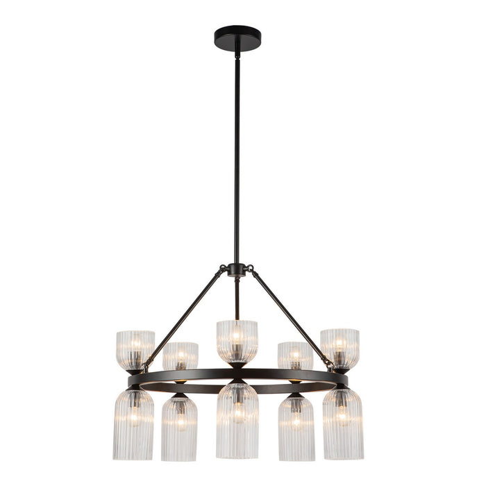 Alora CH442626MBCR Ten Light Chandelier, Matte Black/Clear Ribbed Glass