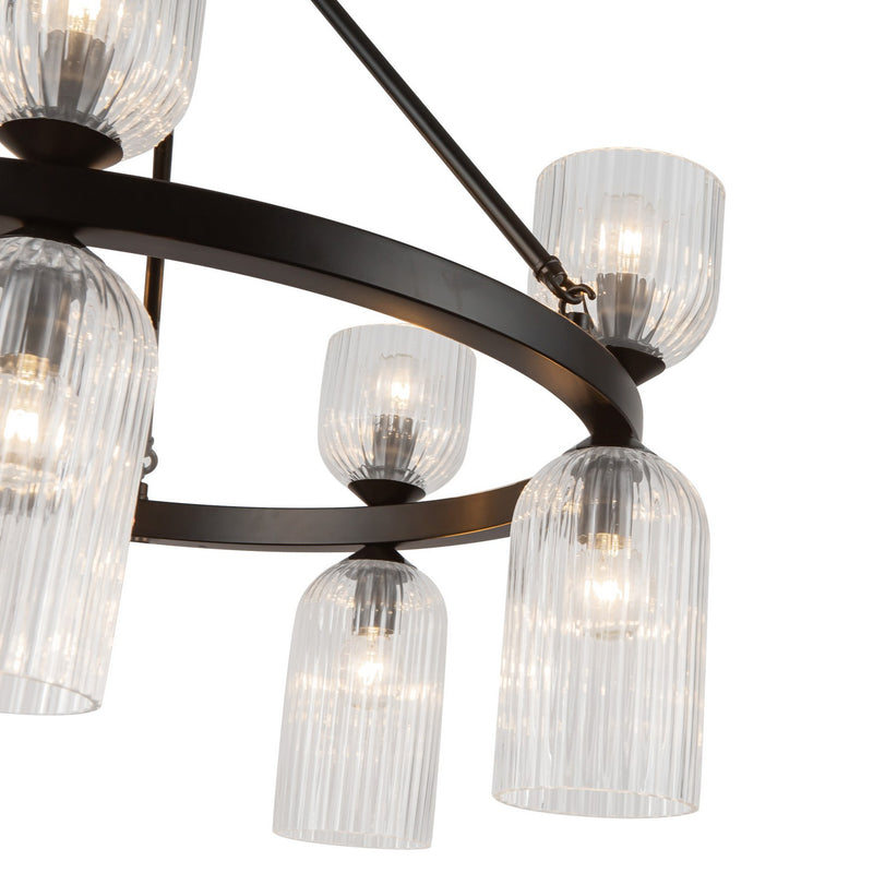 Alora CH442626MBCR Ten Light Chandelier, Matte Black/Clear Ribbed Glass