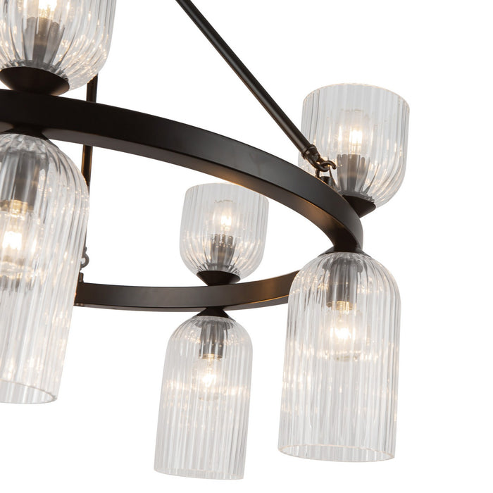Alora CH442626MBCR Ten Light Chandelier, Matte Black/Clear Ribbed Glass