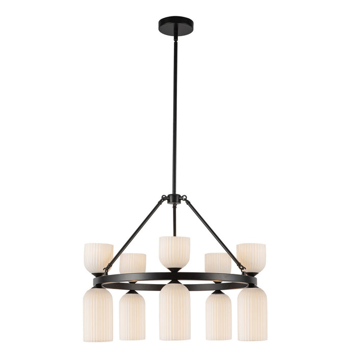 Alora CH442626MBGR Ten Light Chandelier, Matte Black/Glossy Ribbed Opal Glass