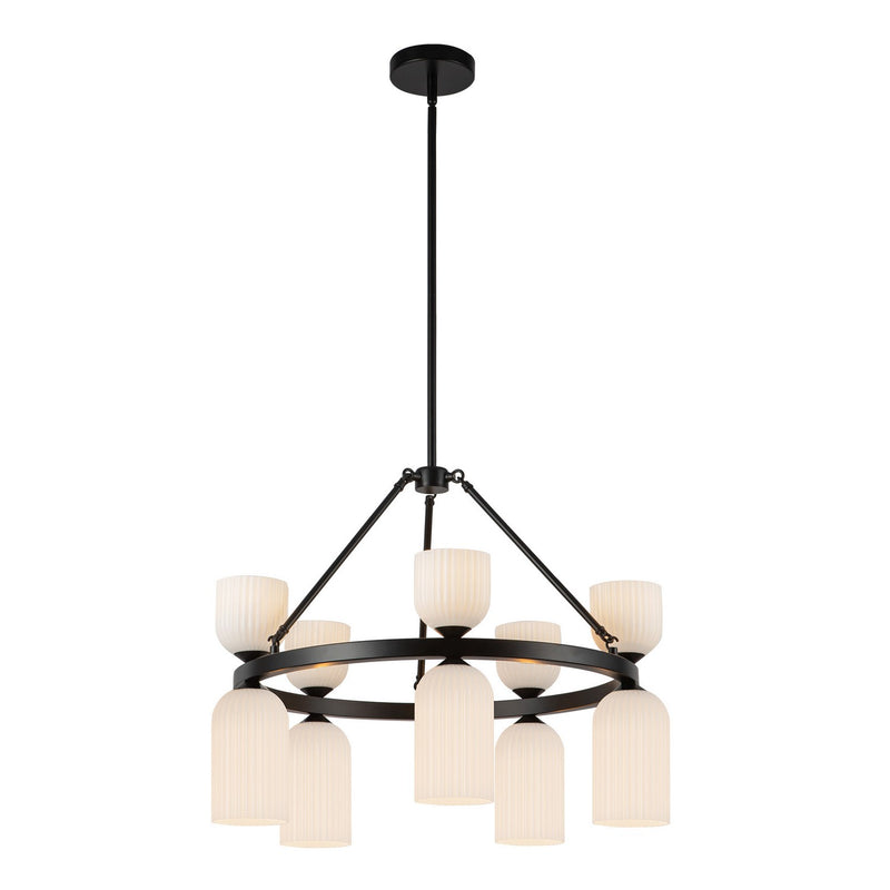 Alora CH442626MBGR Ten Light Chandelier, Matte Black/Glossy Ribbed Opal Glass