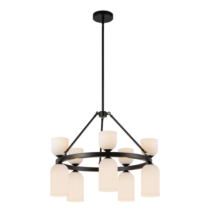 Alora CH442626MBGR Ten Light Chandelier, Matte Black/Glossy Ribbed Opal Glass