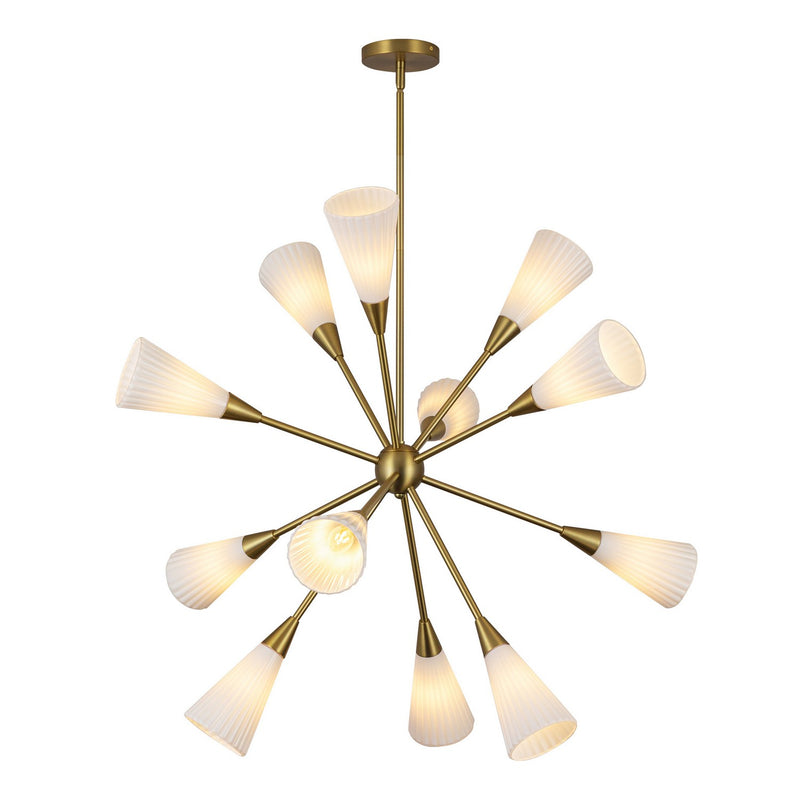 Alora CH462039BGGR 12 Light Chandelier, Brushed Gold/Glossy Ribbed Opal Glass