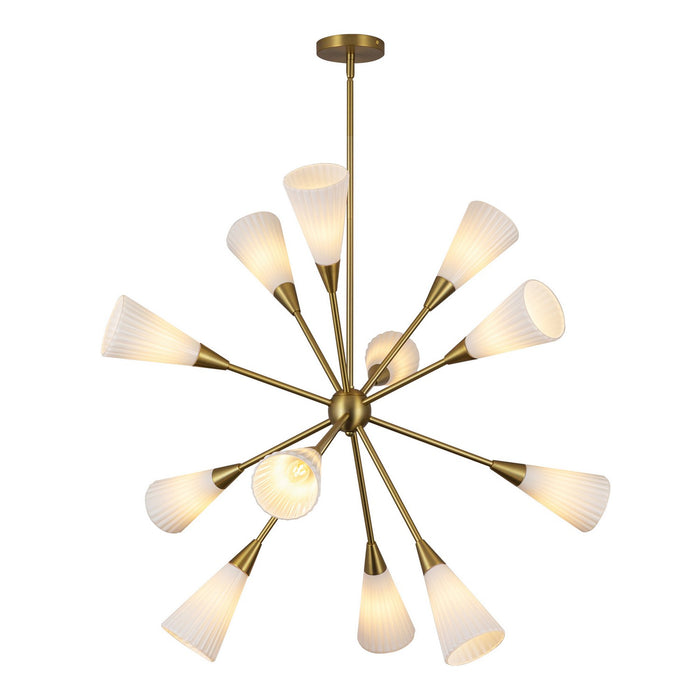 Alora CH462039BGGR 12 Light Chandelier, Brushed Gold/Glossy Ribbed Opal Glass
