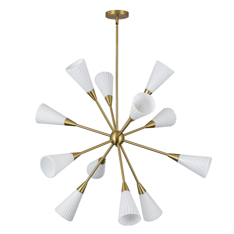 Alora CH462039BGGR 12 Light Chandelier, Brushed Gold/Glossy Ribbed Opal Glass