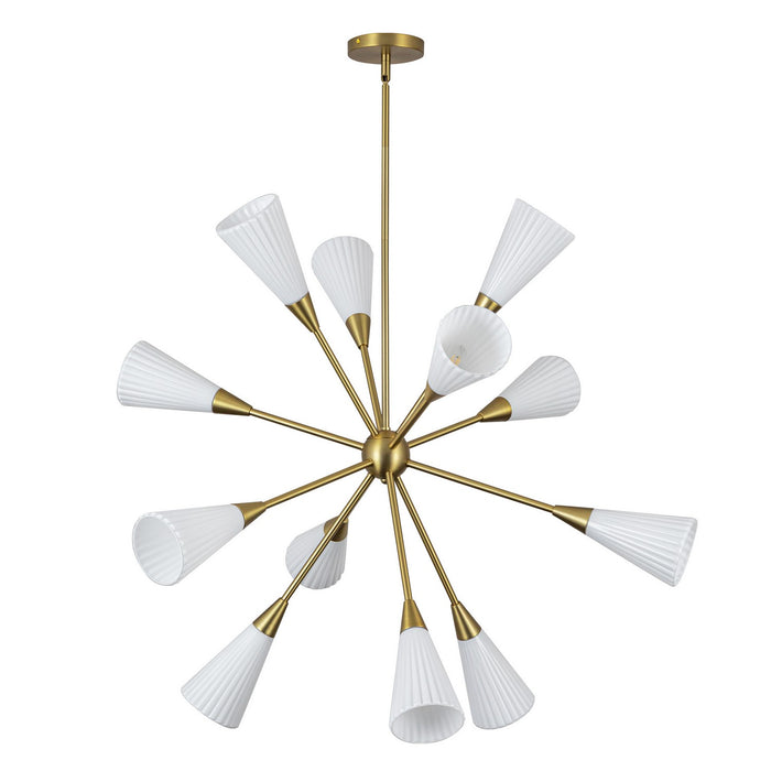 Alora CH462039BGGR 12 Light Chandelier, Brushed Gold/Glossy Ribbed Opal Glass