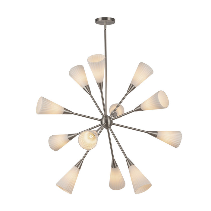 Alora CH462039BNGR 12 Light Chandelier, Brushed Nickel/Glossy Ribbed Opal Glass