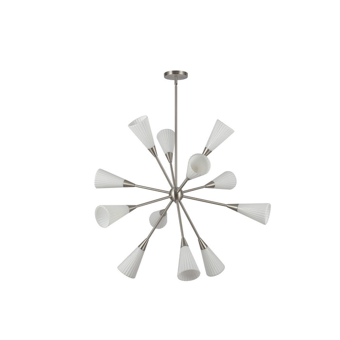 Alora CH462039BNGR 12 Light Chandelier, Brushed Nickel/Glossy Ribbed Opal Glass