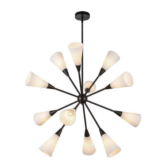 Alora CH462039MBGR 12 Light Chandelier, Matte Black/Glossy Ribbed Opal Glass