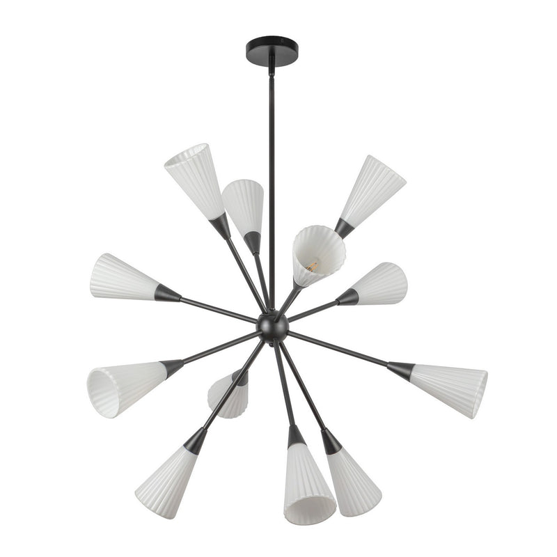 Alora CH462039MBGR 12 Light Chandelier, Matte Black/Glossy Ribbed Opal Glass