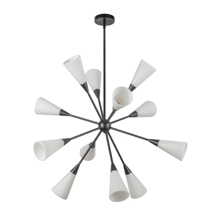 Alora CH462039MBGR 12 Light Chandelier, Matte Black/Glossy Ribbed Opal Glass