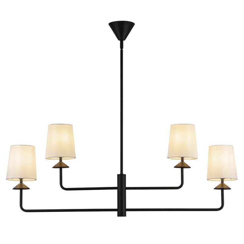 Alora CH497445MBWL Four Light Chandelier, Matte Black/White Linen