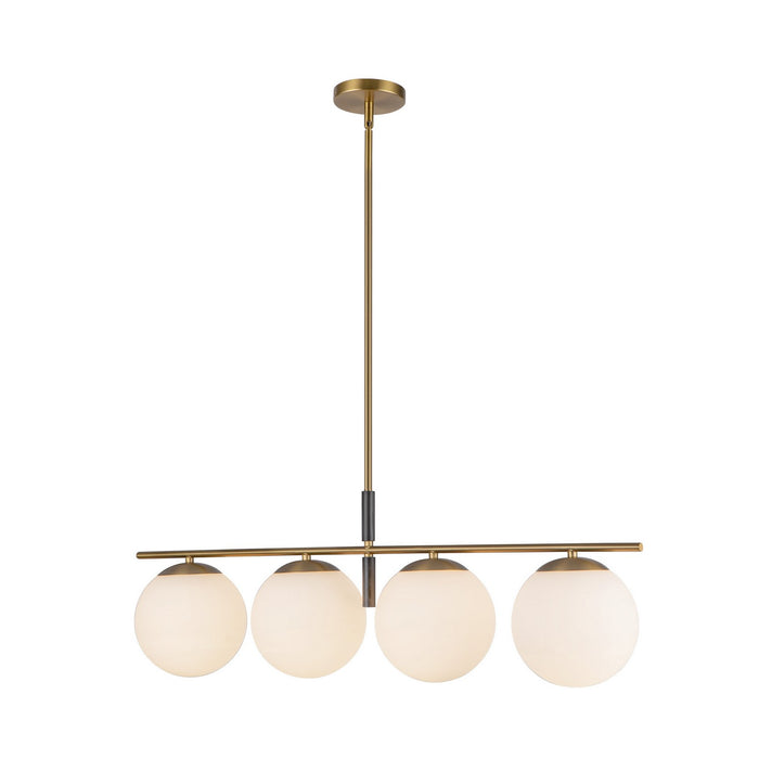 Alora LP421437BGOP Four Light Linear Pendant, Brushed Gold/Opal Glass