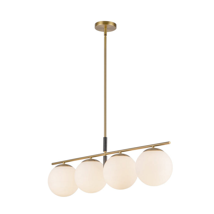 Alora LP421437BGOP Four Light Linear Pendant, Brushed Gold/Opal Glass